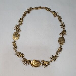 Noah's Ark Animal Themed Necklace Gold Tone‎ Made in USA